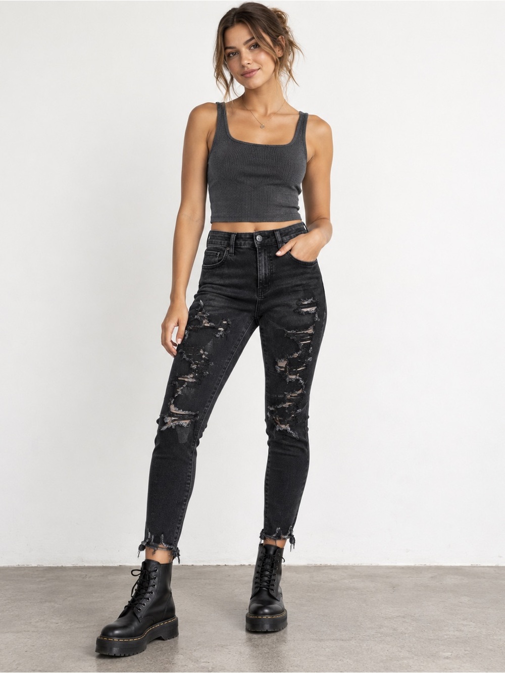American Eagle Size 10 Short Black Ripped Skinny Jeans Grunge Y2K Alt Punk